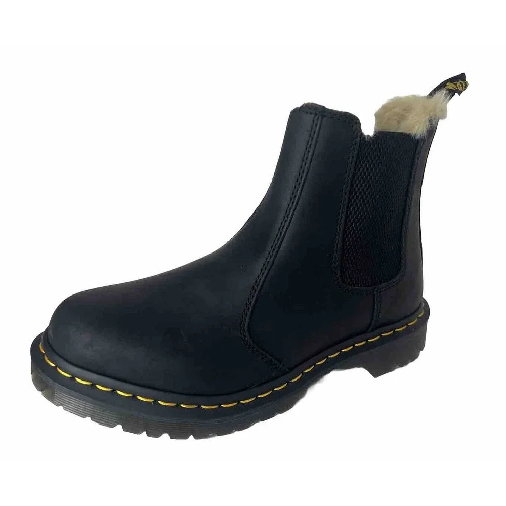 Dr. Martens Black Leather Chelsea Fur-Lined Combat Boot - Picture 2 of 12